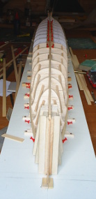 HMS Argonaut chamfered frames with first planking